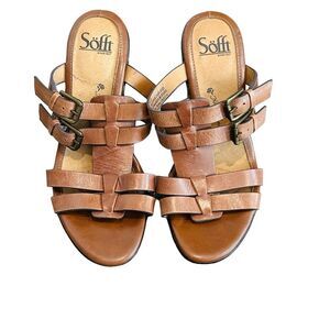 Sofft Tan Leather Strappy Buckle Heels - Size 7.5